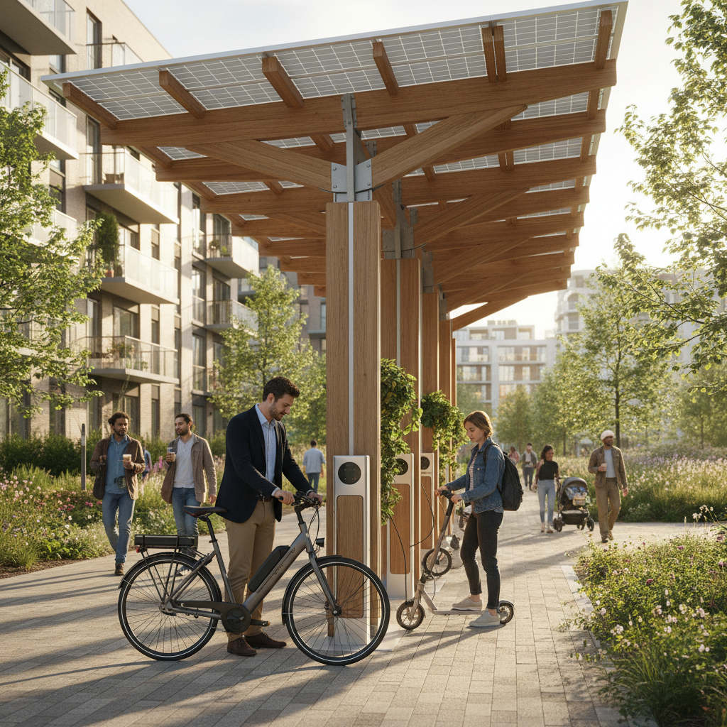 เทรนด์ EV 2026: จุดชาร์จโซลาร์เซลล์ตอบโจทย์คนใช้ E-Bike - solar-charging-station-ev-ebike