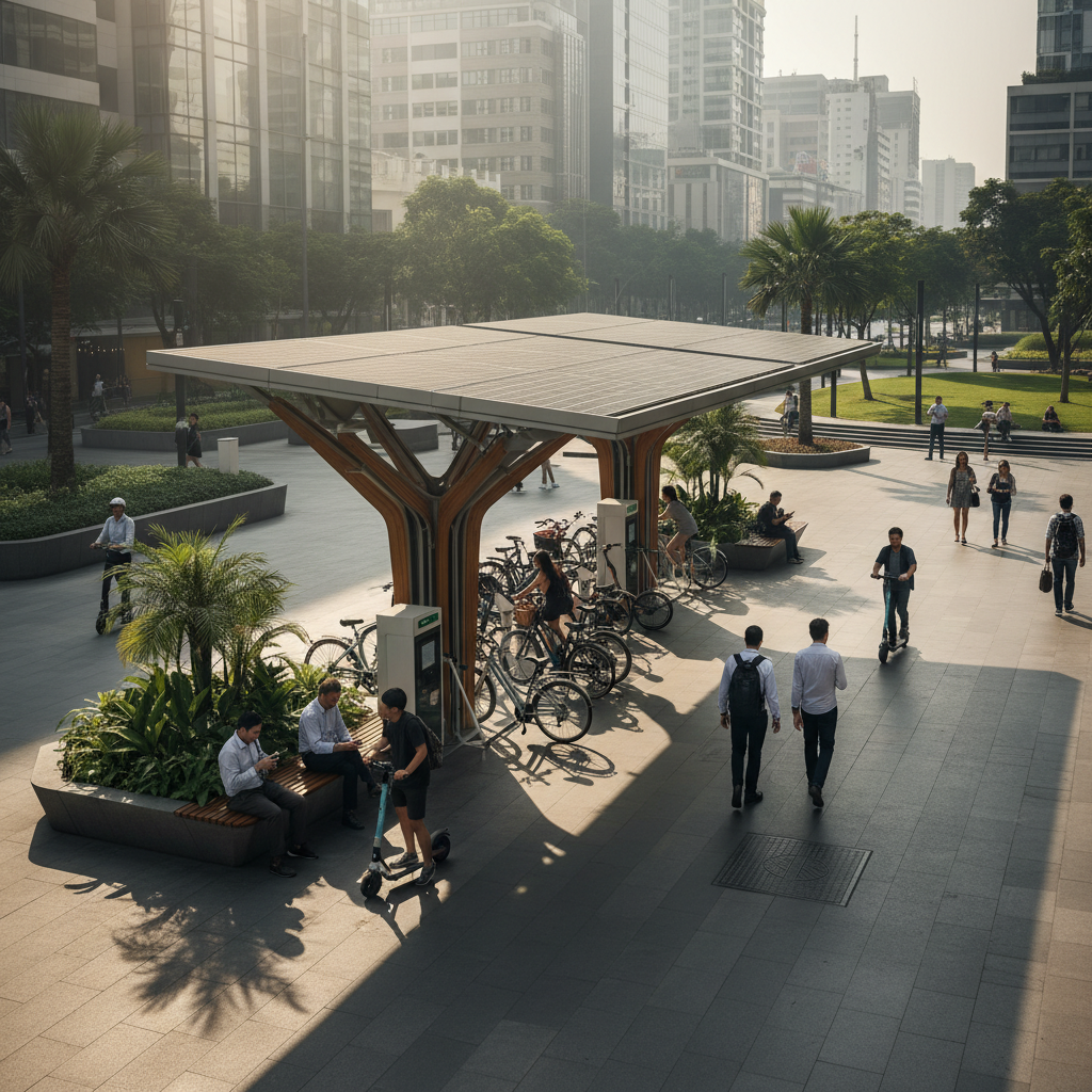 เทรนด์ 2026: จุดชาร์จ E-Bike พลังงานแสงอาทิตย์ - solar-ebike-charging-station-trend