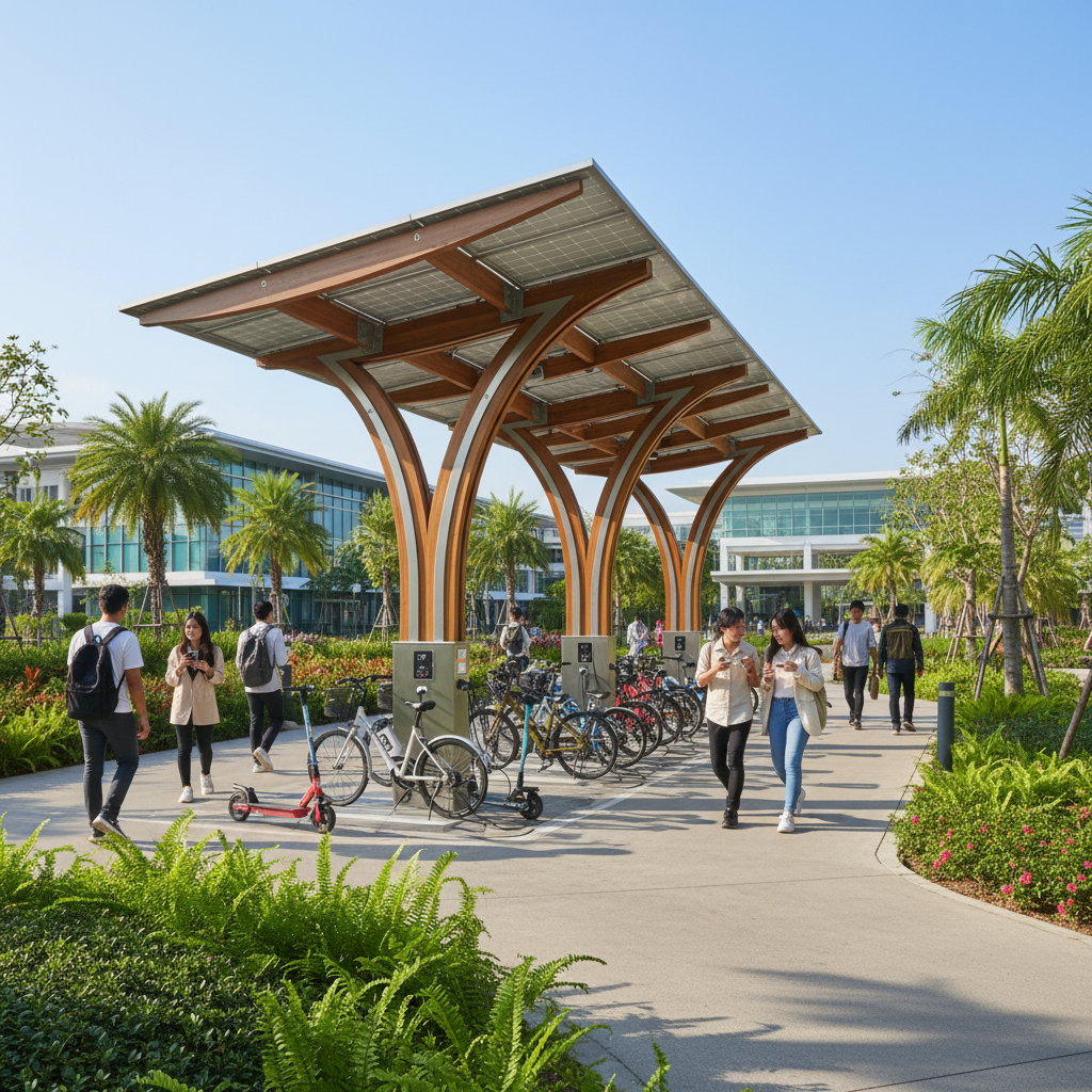 เทรนด์อนาคต 2026: จุดชาร์จ E-Bike โซลาร์เซลล์จ่อบุกมหาลัย - solar-ebike-charging-trend-2026
