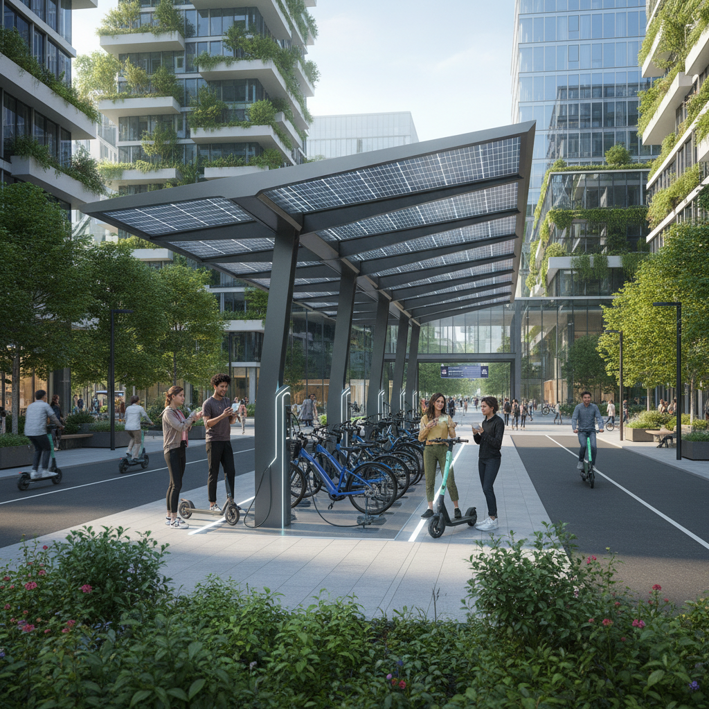 เทรนด์สมาร์ทซิตี้ 2026: ผุดสถานีชาร์จ E-Bike พลังงานแสงอาทิตย์ - solar-ebike-charging-trend