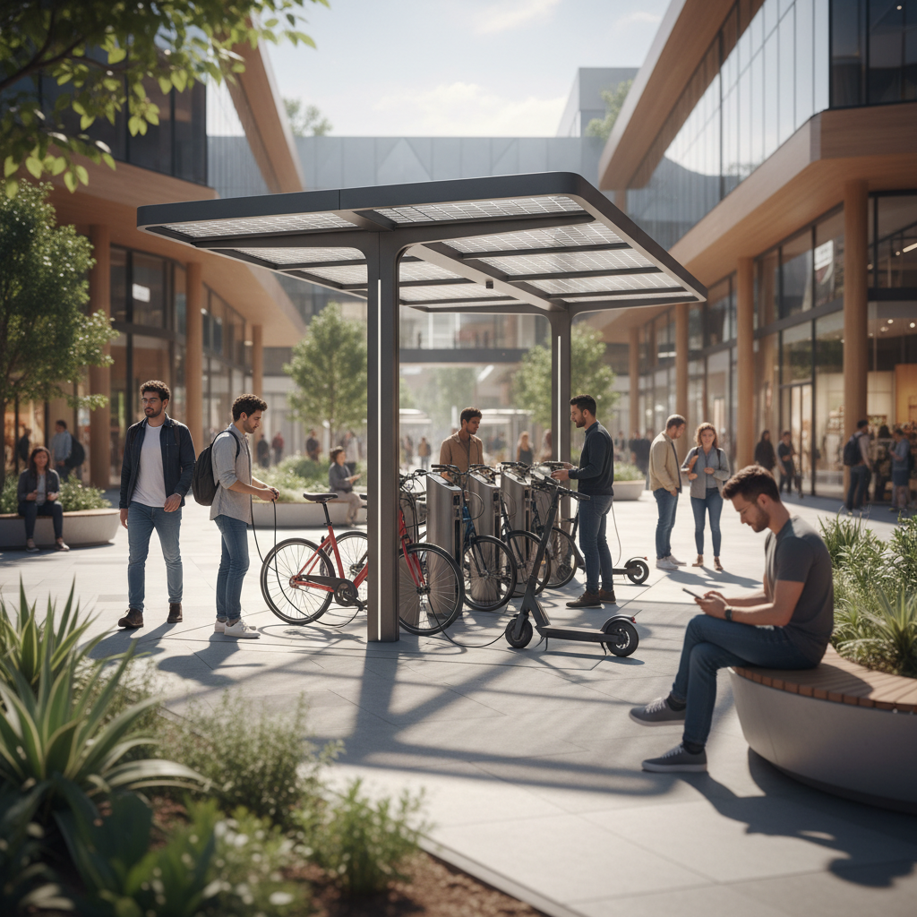 อนาคต EV 2026: จุดชาร์จ E-Bike พลังงานแสงอาทิตย์ เซฟค่าไฟ - solar-ebike-charging-trend