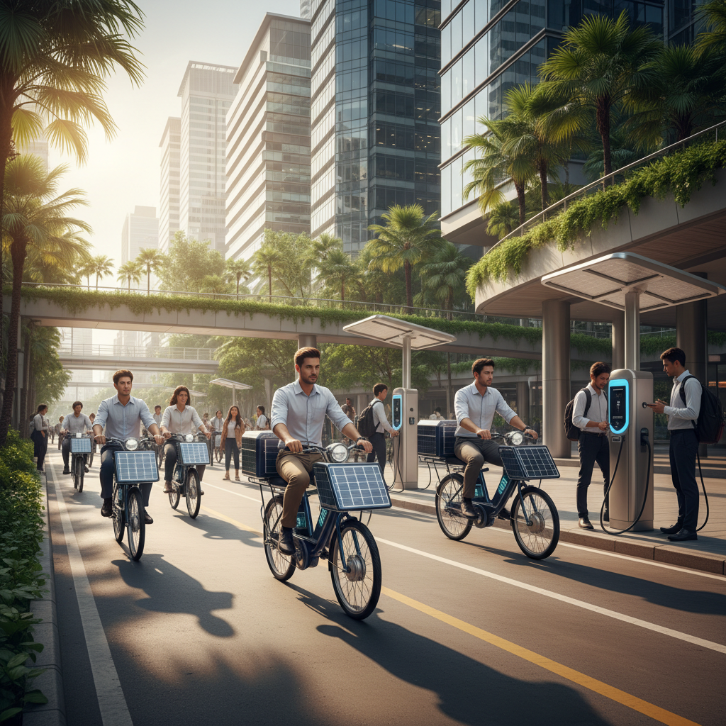 อนาคต EV 2026: เทรนด์ E-Bike โซลาร์เซลล์ ชาร์จไฟอัตโนมัติ - solar-ebike-ev-charging-trend