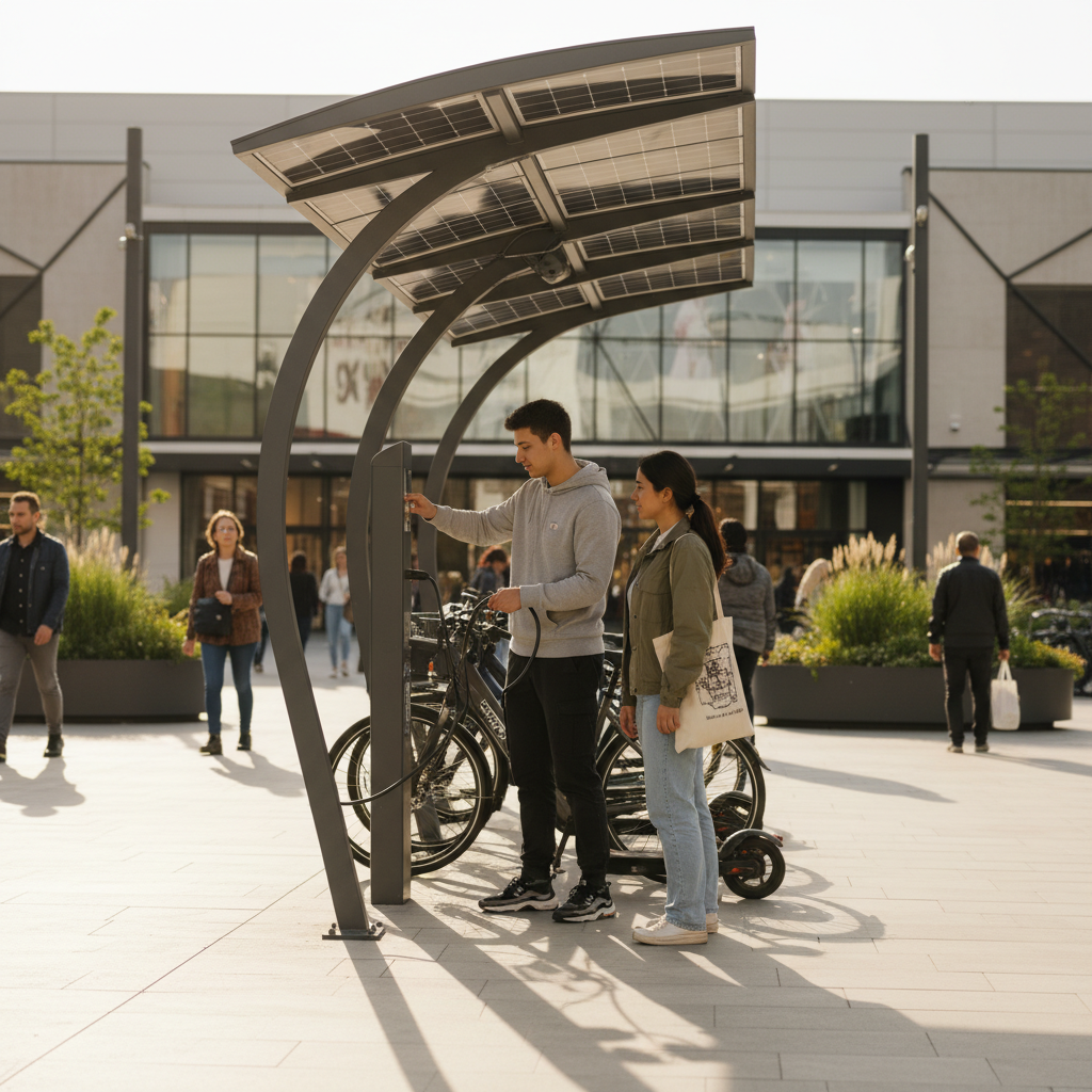เทรนด์ EV 2026: นวัตกรรมจุดชาร์จโซลาร์เซลล์สำหรับ E-Bike - solar-ev-charging-ebike-trend