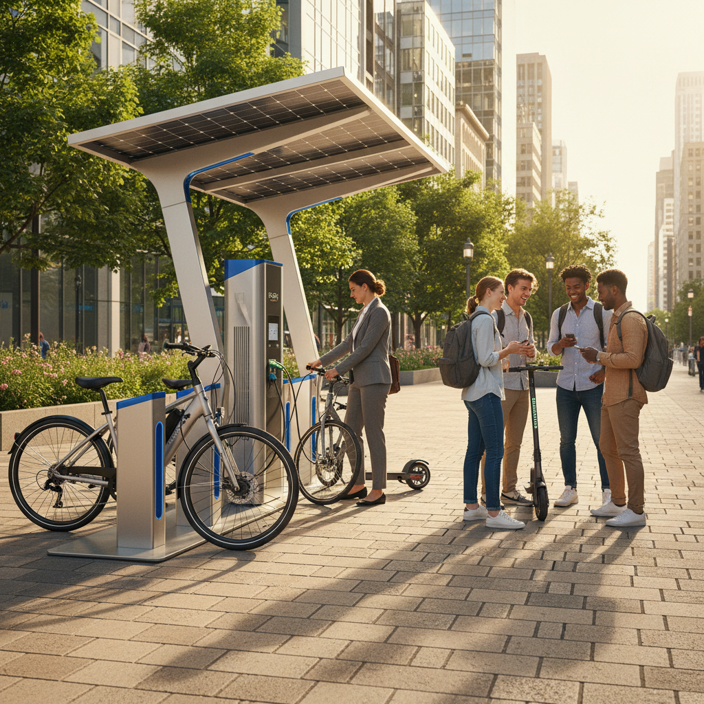 เทรนด์ 2026: สถานีชาร์จ EV โซลาร์เซลล์หนุนการใช้ E-Bike - solar-ev-charging-ebike-trend