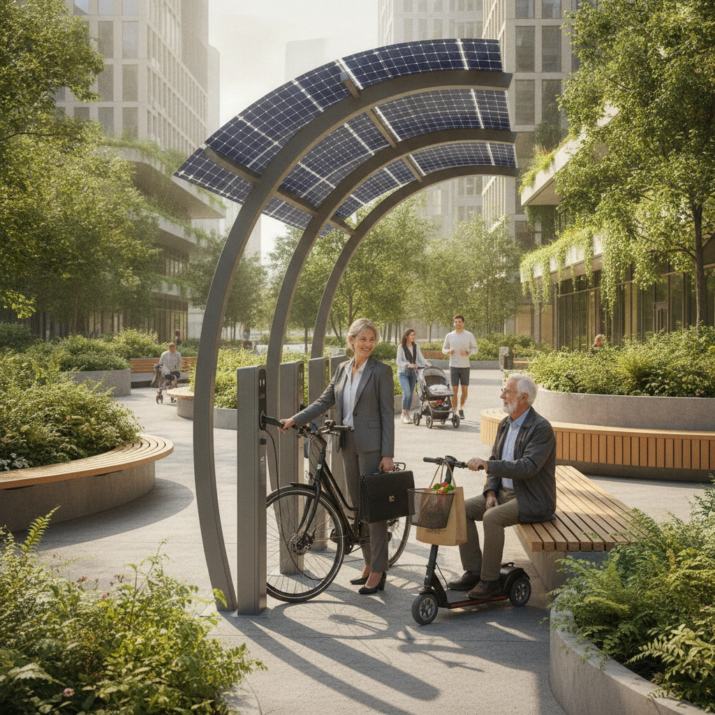 เทรนด์สมาร์ทซิตี้ 2027: ผุดจุดจอด E-Bike พลังงานโซลาร์เซลล์ - 2027-solar-charging-ebike-trend