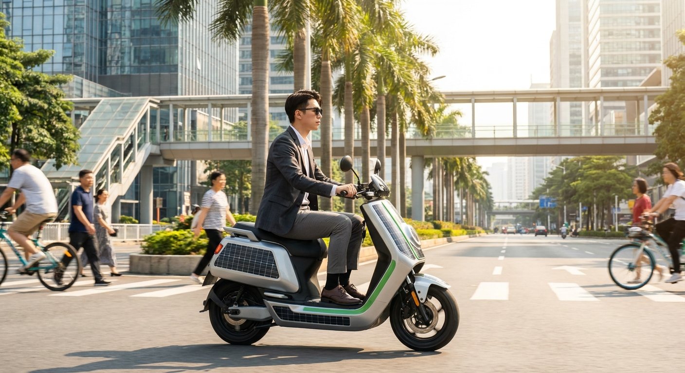 เทรนด์ 2027: สกู๊ตเตอร์ EV ผสานโซลาร์เซลล์ ชาร์จไฟขณะวิ่ง