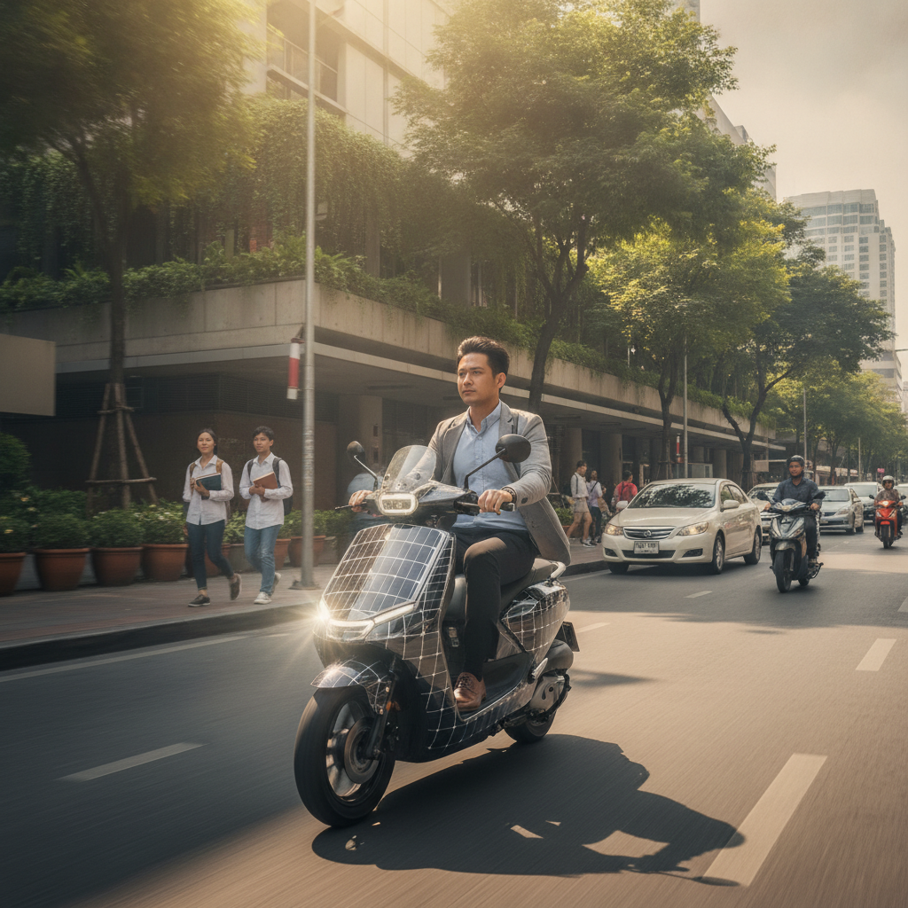 เทรนด์ 2027: สกู๊ตเตอร์ EV ผสานโซลาร์เซลล์ ชาร์จไฟขณะวิ่ง - 2027-solar-ev-scooter-trend