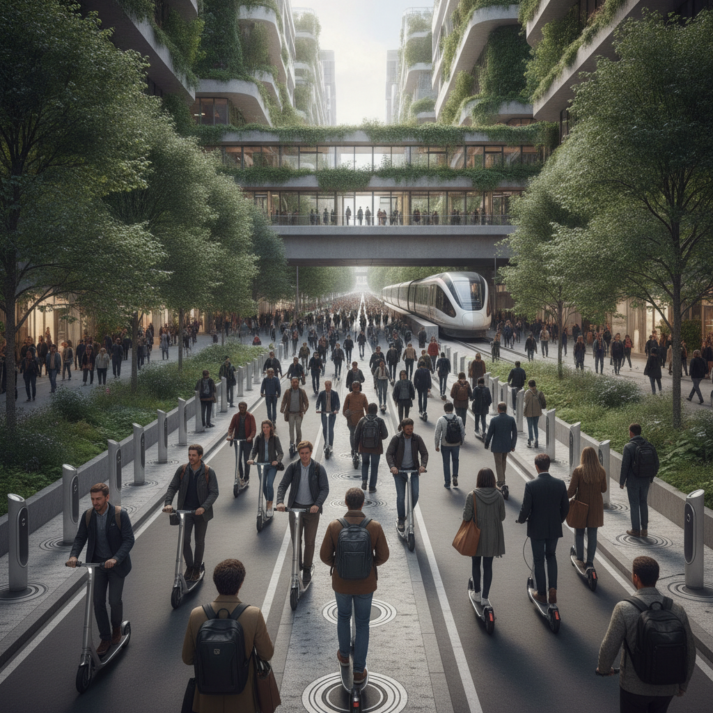 เทรนด์ที่จะมาแรงปี 2027: สกู๊ตเตอร์ไฟฟ้าเชื่อมต่อรถไฟฟ้า - e-scooter-smart-city-trend