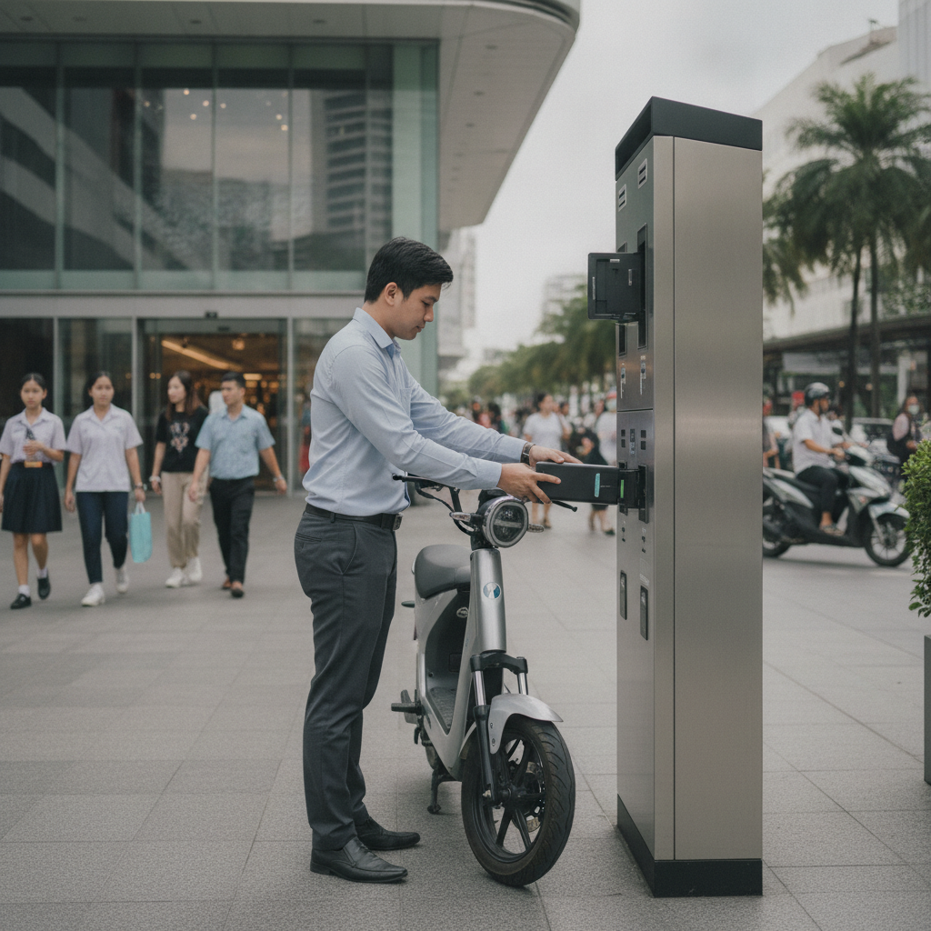 เทรนด์ EV 2027: สถานีสลับแบตเตอรี่ (Battery Swap) ขับต่อไม่ต้องรอชาร์จ - ebike-battery-swap-trend