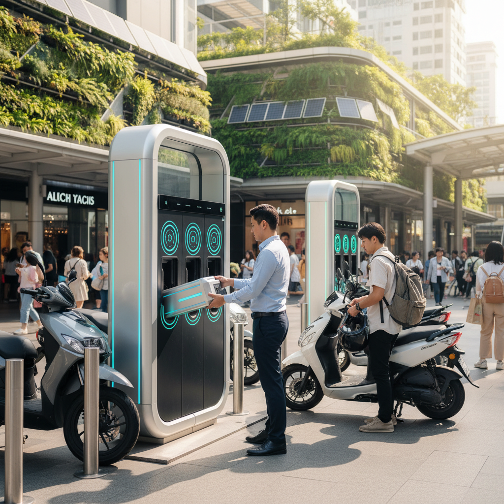 อนาคต EV 2027! เทรนด์ตู้สลับแบต E-Bike เปลี่ยนไวใน 1 นาที - ebike-battery-swap-trend