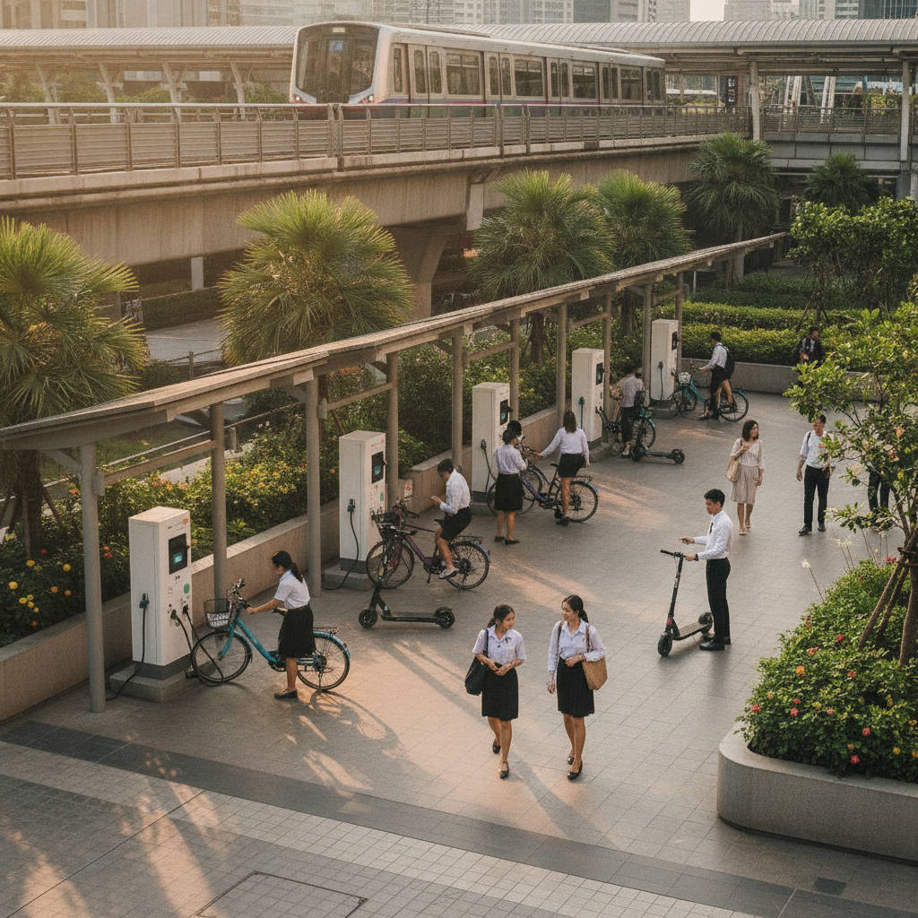 เทรนด์อนาคต EV: ลุ้นจุดชาร์จ E-Bike โซลาร์เซลล์ทั่วเมือง - ebike-solar-charging-station-trend