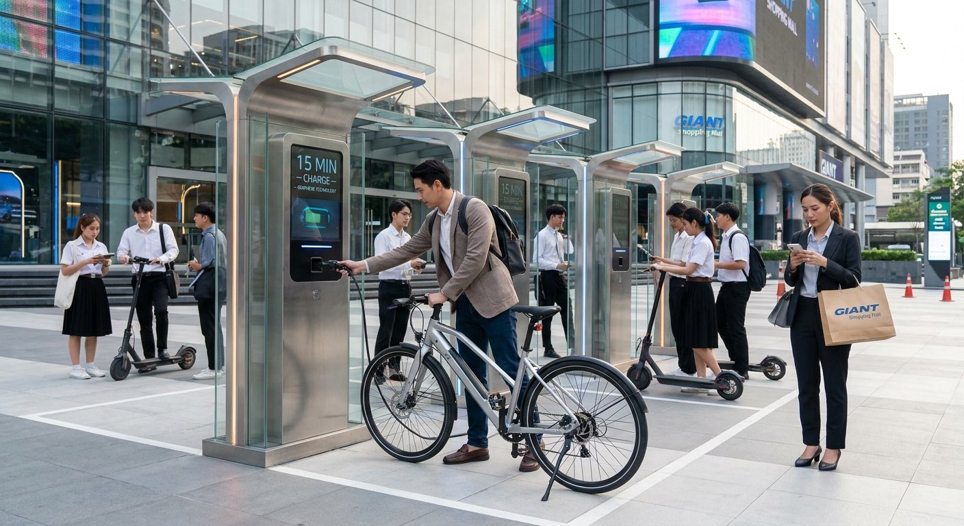 เทคโนโลยีแบตกราฟีน 2027: ชาร์จ E-Bike เต็มใน 15 นาที!