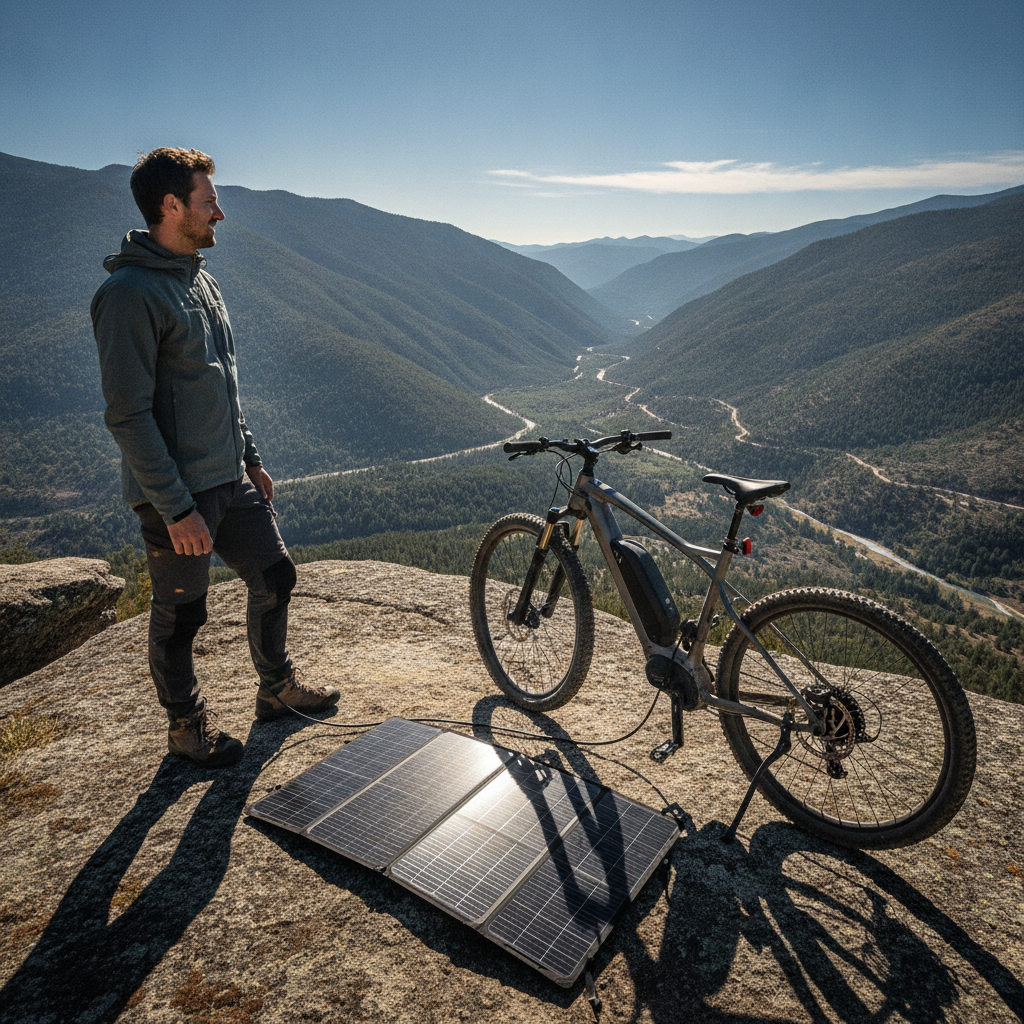 เทรนด์ EV 2027! ชาร์จ E-Bike ด้วยโซลาร์เซลล์พกพาสุดล้ำ - portable-solar-charging-ebike-trend