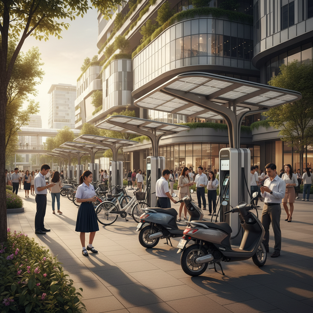 เทรนด์ EV 2026! จุดชาร์จโซลาร์เซลล์ หนุนคนไทยใช้ E-Bike - smart-city-solar-charging-ebike