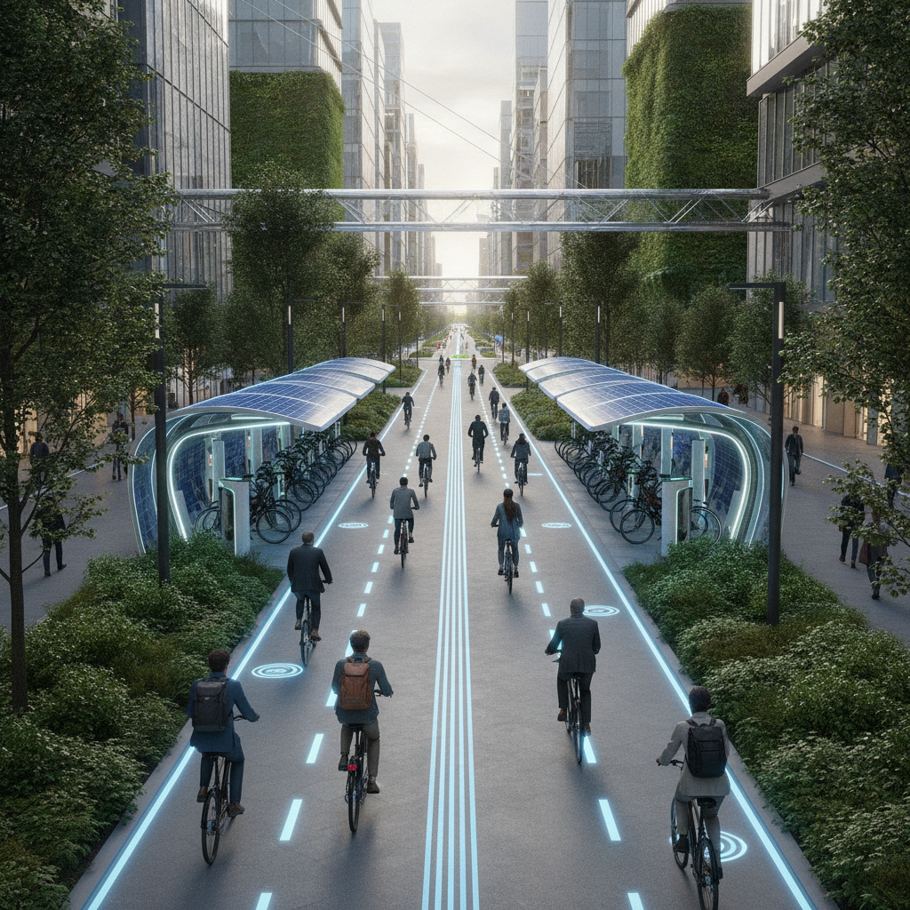 เทรนด์ EV 2027: เลนจักรยานอัจฉริยะ ชาร์จไฟโซลาร์เซลล์ - smart-ebike-lane-solar-charging