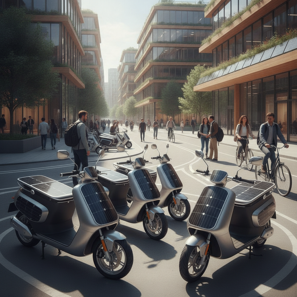 อนาคต EV 2027: สกู๊ตเตอร์ชาร์จโซลาร์เซลล์ วิ่งไกลไม่ง้อปลั๊ก - solar-cell-electric-scooter-trend
