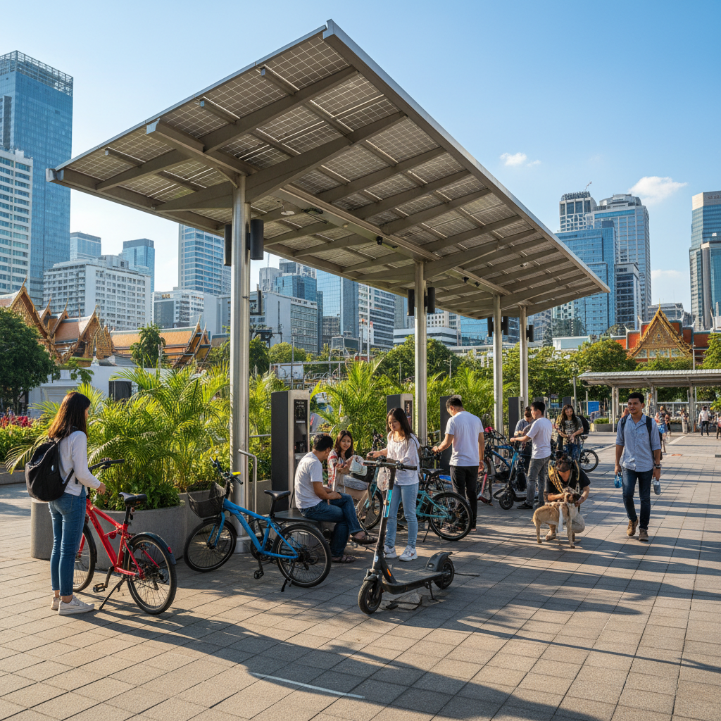 อนาคต EV ไทย 2027! จุดชาร์จ Solar Cell สำหรับ E-Bike มาแรง - solar-charging-ebike-ev-trend