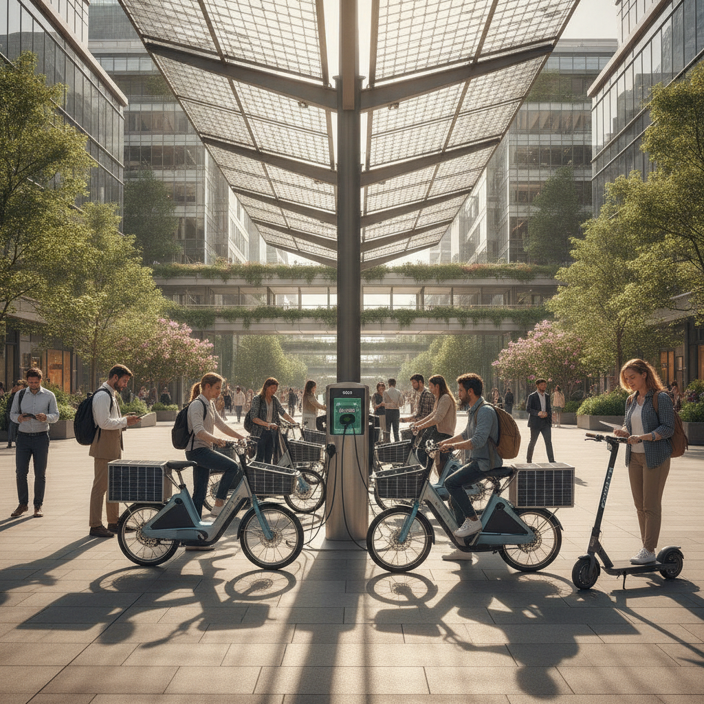 อนาคต EV 2027: นวัตกรรมชาร์จ E-Bike ด้วยพลังงานแสงอาทิตย์ - solar-charging-ebike-ev-trend