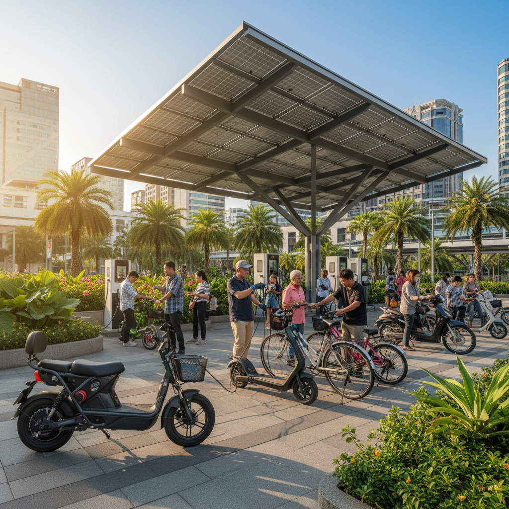 นโยบายรัฐ 2027! เตรียมผุดจุดชาร์จ E-Bike ด้วยโซลาร์เซลล์ - solar-charging-ebike-policy-2027