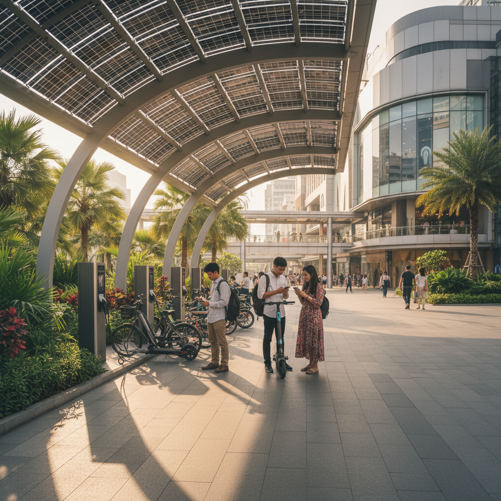 เทรนด์ปลายปี 2026! จุดชาร์จพลังงานแสงอาทิตย์สำหรับ E-Bike - solar-charging-ebike-trend