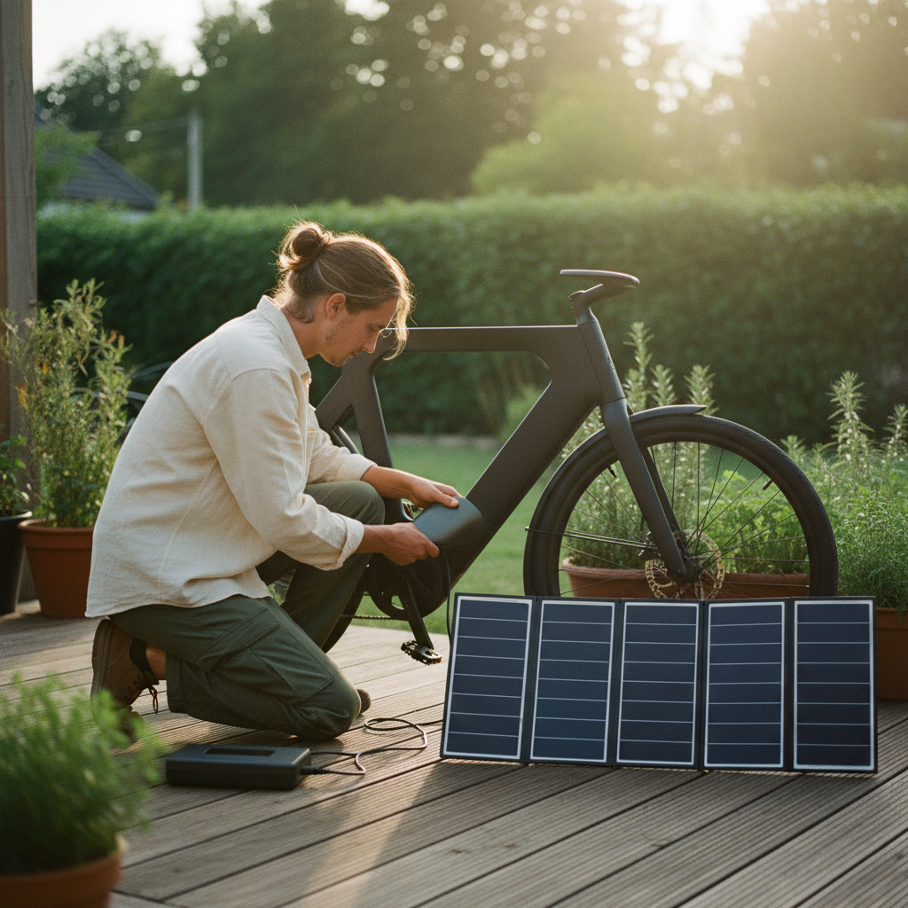 เทรนด์ชาร์จ E-Bike ด้วยโซลาร์เซลล์ ประหยัดไฟ 100% ปี 2027 - solar-charging-ebike-trend-2027