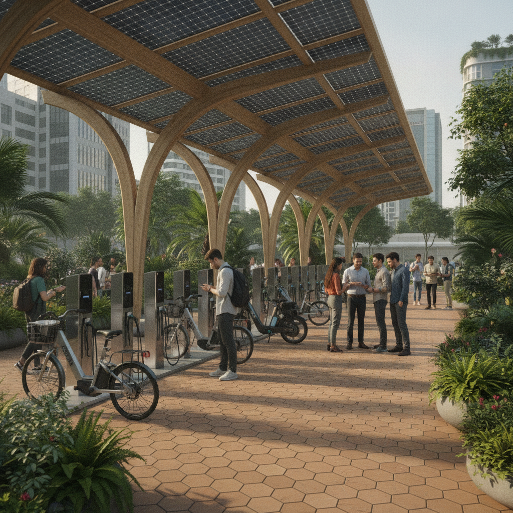 เทรนด์อนาคต 2027: สถานีชาร์จ E-Bike พลังงานแสงอาทิตย์ - solar-charging-ebike-trend