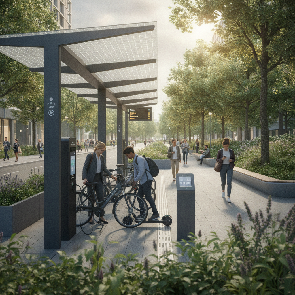 อนาคต EV 2027: จุดชาร์จโซลาร์เซลล์ E-Bike ฟรีทั่วเมือง - solar-charging-ebike-trend