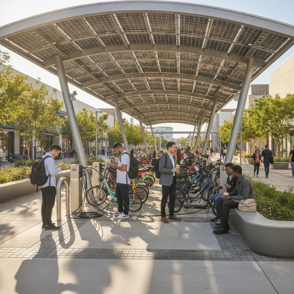 เทรนด์ EV 2027! สถานีชาร์จโซลาร์เซลล์ เติมพลัง E-Bike - solar-charging-station-ebike-trend