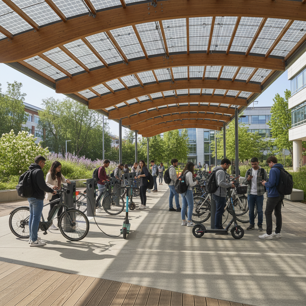 เทรนด์ 2026! ผุดจุดชาร์จ E-Bike โซลาร์เซลล์ในมหา'ลัย - solar-ebike-charging-station-trend