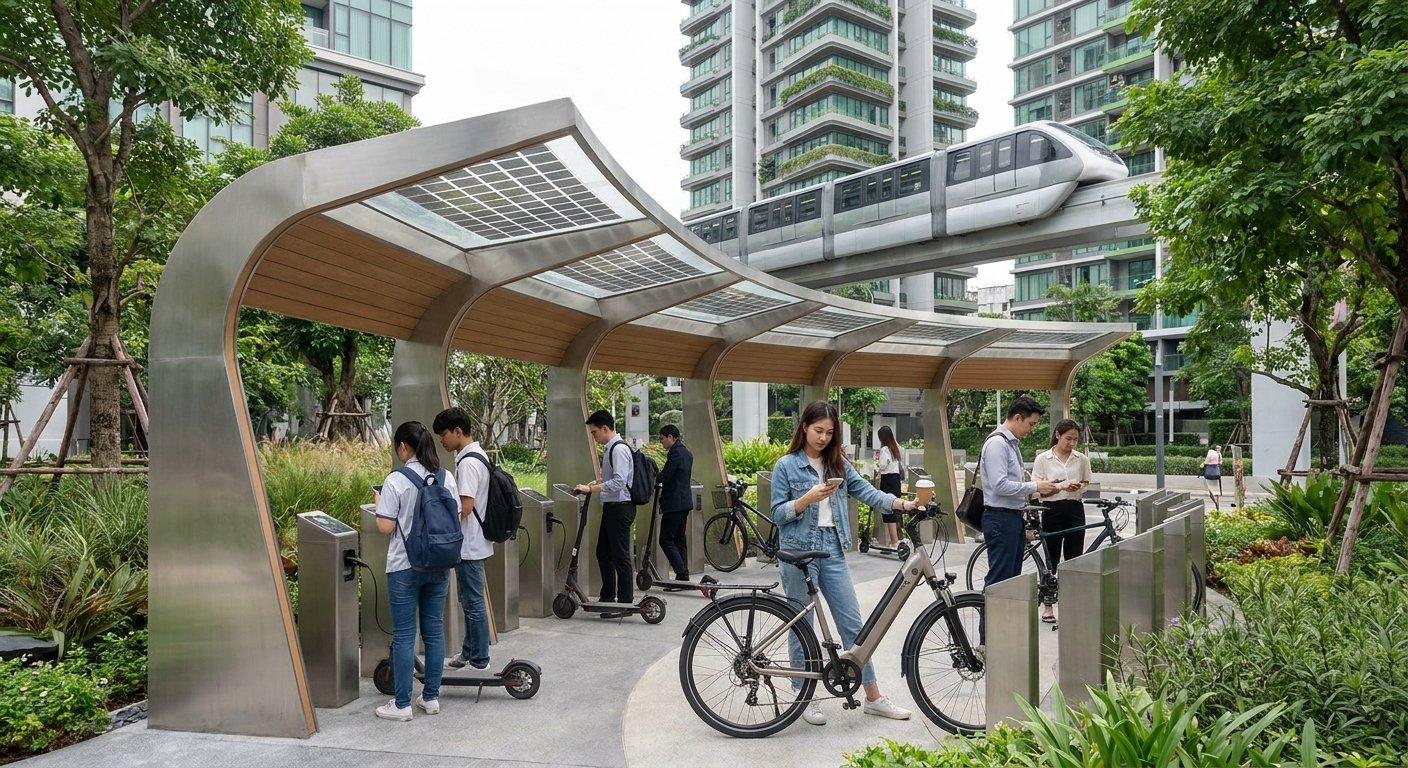 เทรนด์อนาคต 2027! สถานีชาร์จ E-Bike โซลาร์เซลล์ทั่วกรุง