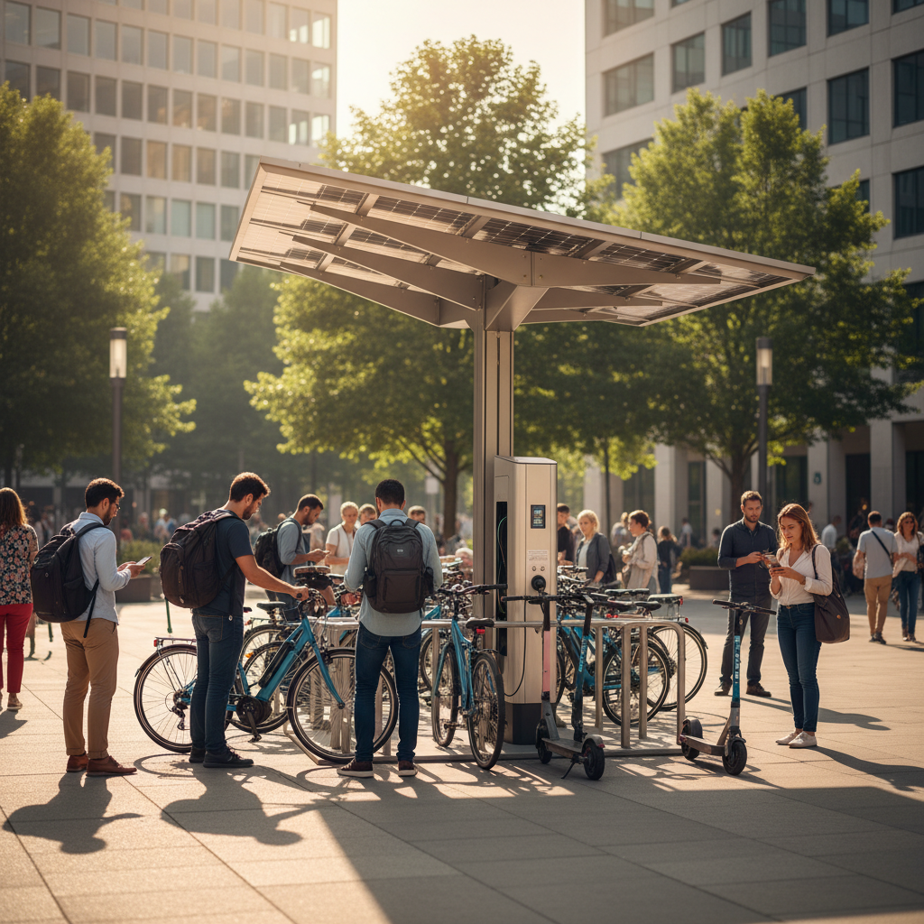 เทรนด์ EV 2027! รัฐหนุนจุดชาร์จ E-Bike โซลาร์เซลล์ - solar-ev-charging-ebike-trend