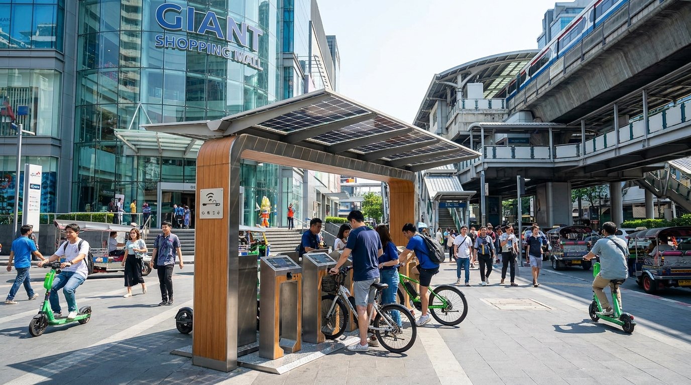 กทม. เตรียมเพิ่มจุดจอดชาร์จ E-Bike พลังงานแสงอาทิตย์ฟรี
