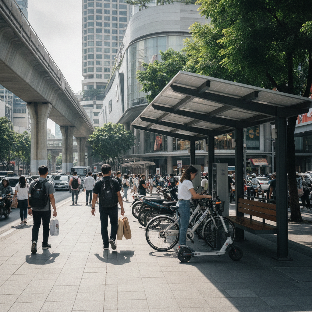 กทม. เตรียมเพิ่มจุดจอดชาร์จ E-Bike พลังงานแสงอาทิตย์ฟรี - solar-ebike-charging-stations-trend
