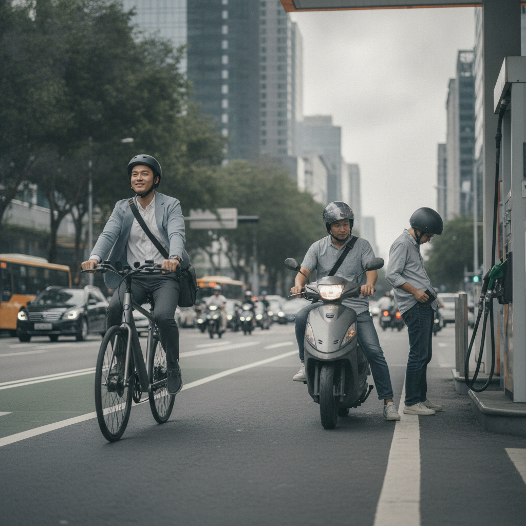 เทียบชัดๆ ขี่ e-Bike ไปทำงาน เซฟค่าน้ำมันได้เดือนละกี่บาท - commute-ebike-fuel-cost-savings