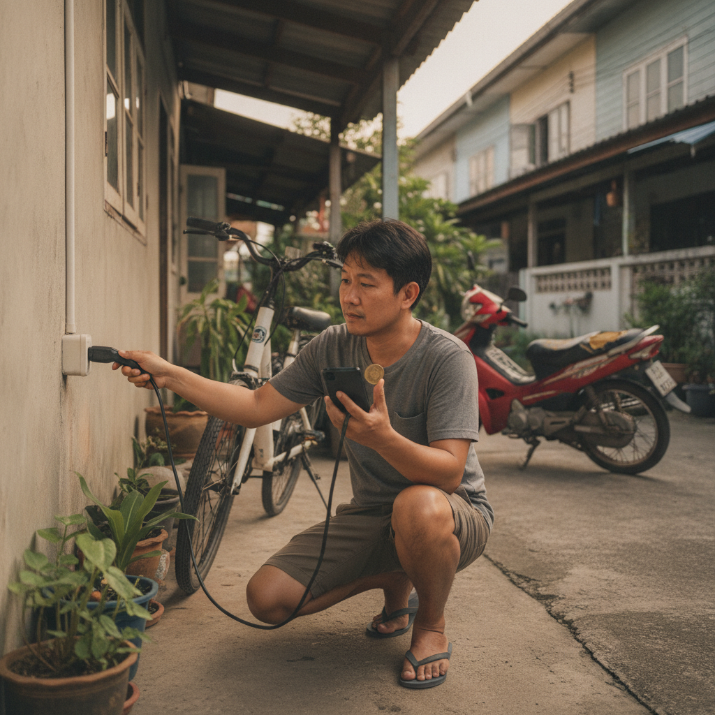 ชาร์จจักรยานไฟฟ้า 1 ครั้งกี่บาท เทียบชัดประหยัดกว่าน้ำมัน - ebike-charging-cost-vs-petrol