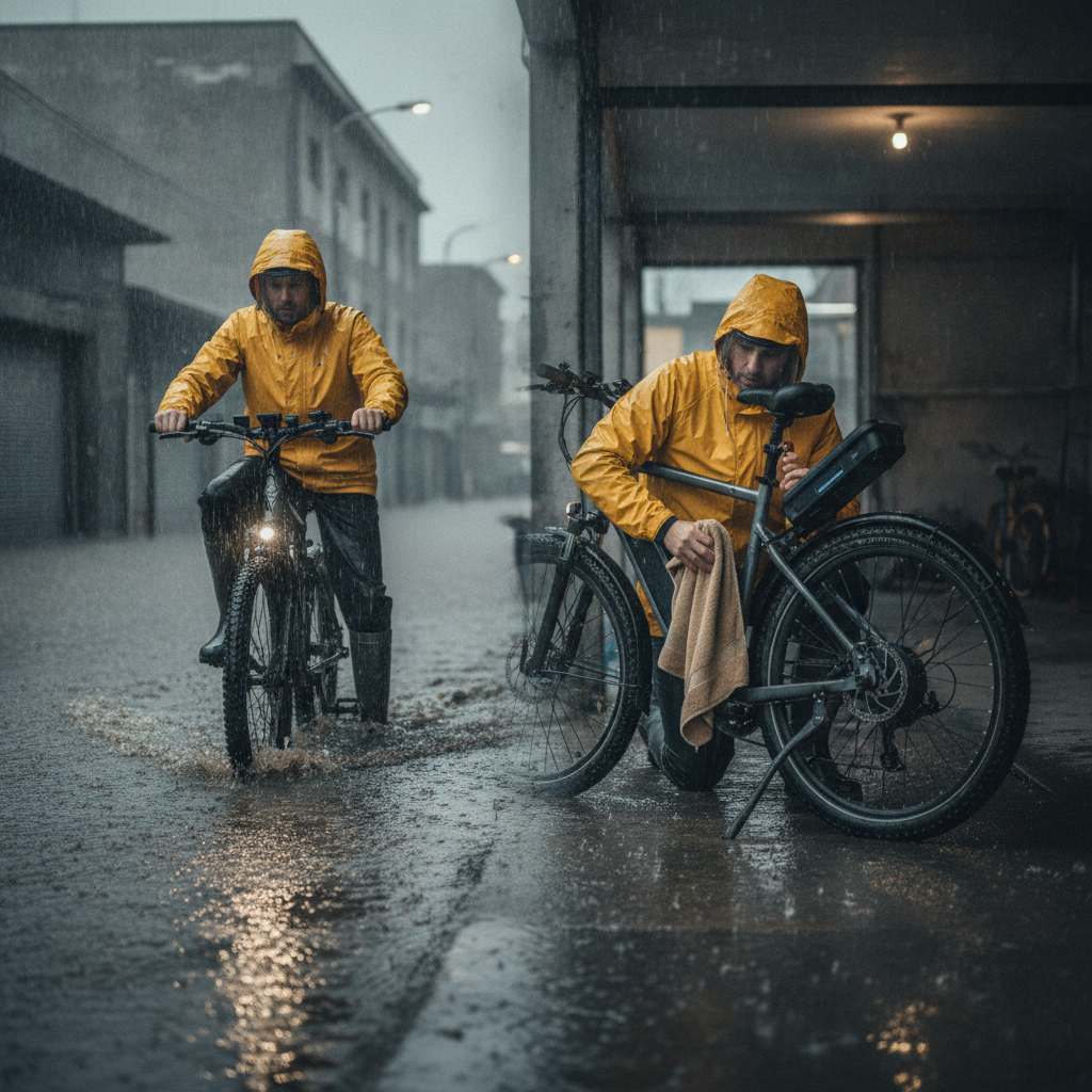 ลุยฝนน้ำท่วมขัง! เช็กจุดเสี่ยงจักรยานไฟฟ้า ป้องกันมอเตอร์พัง - ebike-flood-rain-maintenance-tips