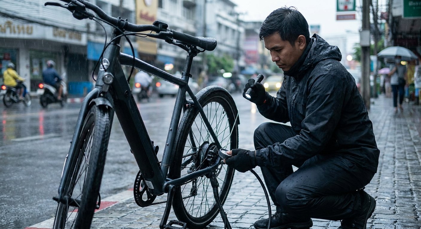 วิธีเช็ก E-Bike ช่วงหน้าฝน ป้องกันน้ำเข้า เบรกไม่ลื่นไถล