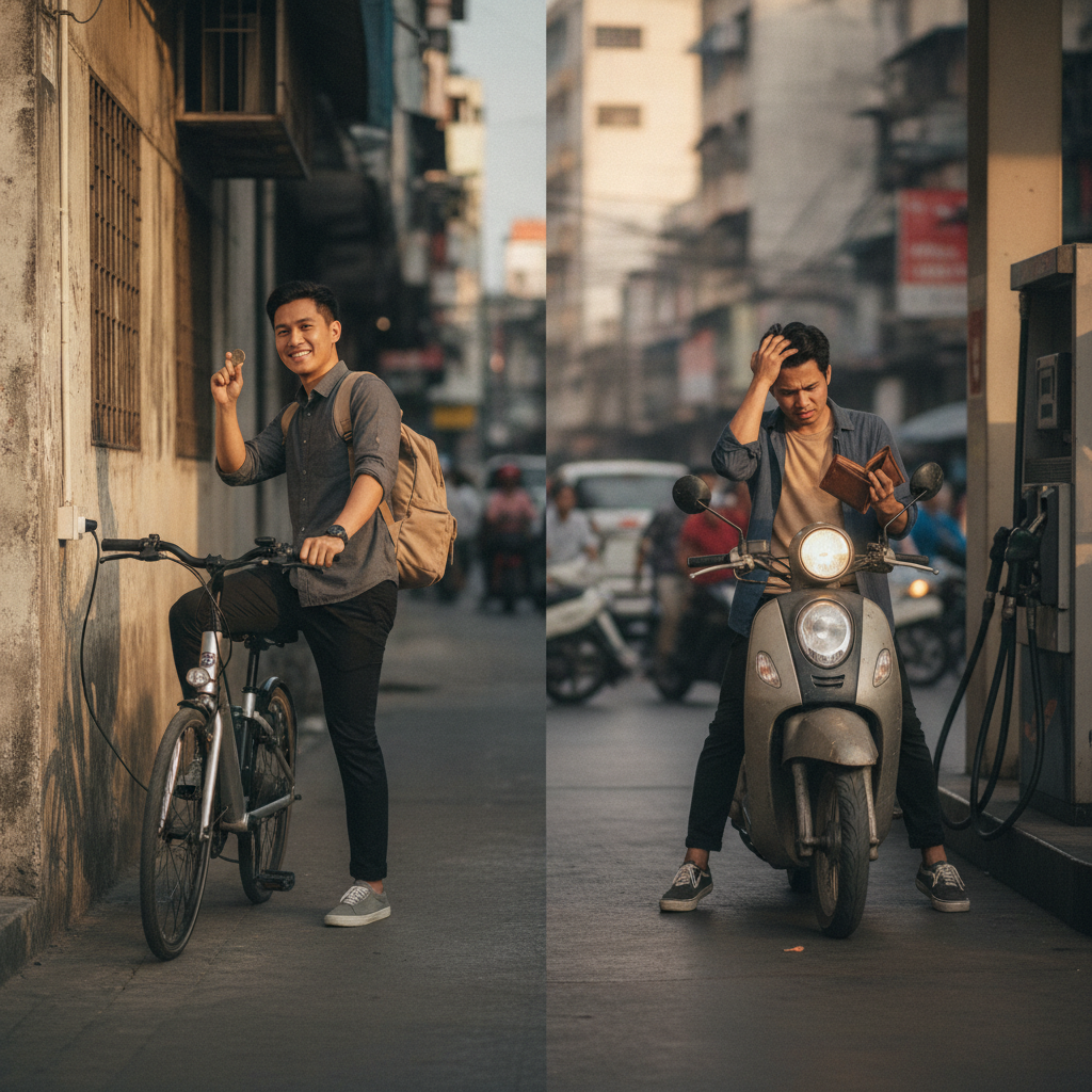 ขี่ e-Bike ประหยัดกว่ามอเตอร์ไซค์น้ำมันแค่ไหน? เทียบชัดๆ - ebike-vs-gasoline-cost-comparison