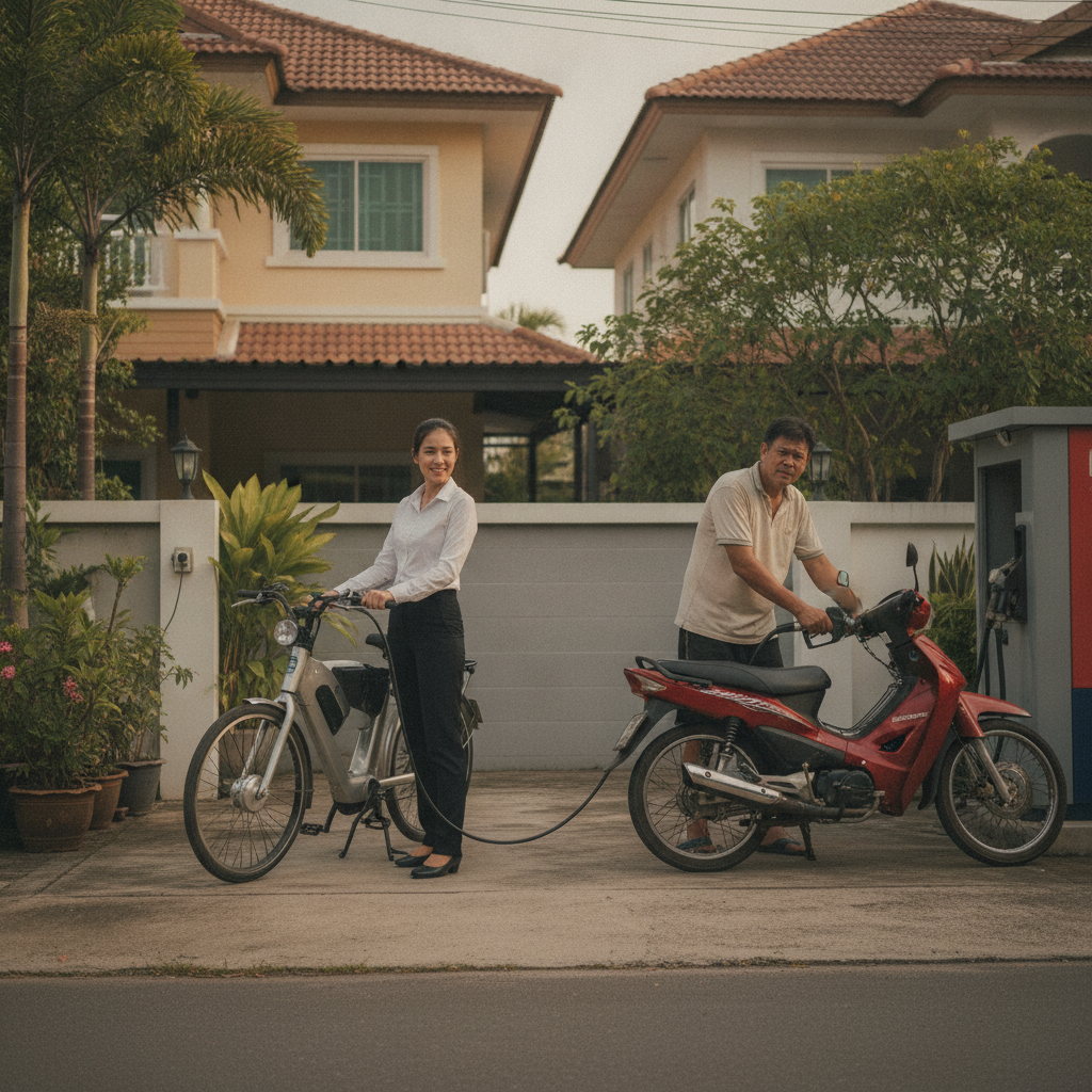 e-Bike vs มอเตอร์ไซค์ ขี่ 1 ปี ประหยัดค่าน้ำมันได้กี่บาท? - ebike-vs-gasoline-cost-comparison