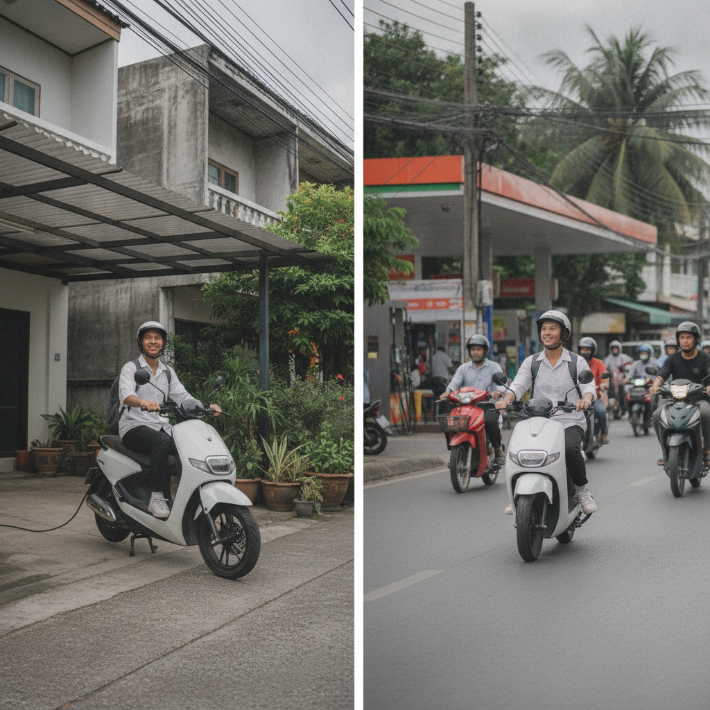 เทียบค่าไฟ vs ค่าน้ำมัน ขี่ e-Bike 1 ปี ประหยัดได้กี่บาท - ebike-vs-gasoline-saving-guide