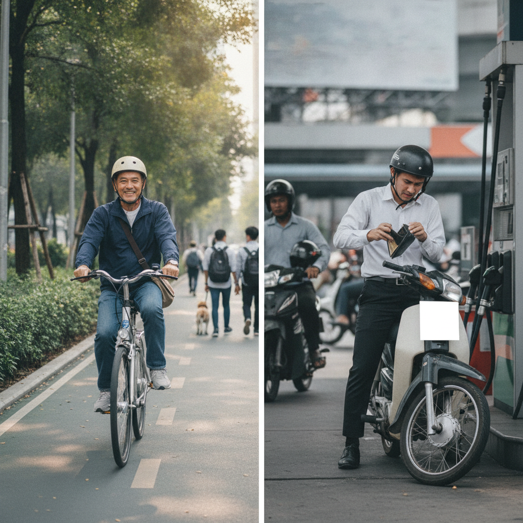 เทียบชัดๆ ขี่จักรยานไฟฟ้า 1 ปี ประหยัดค่าน้ำมันได้กี่บาท - ebike-vs-motorcycle-cost-comparison