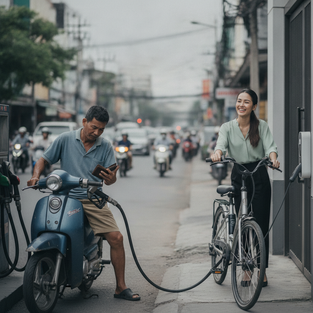 จักรยานไฟฟ้า vs มอเตอร์ไซค์ ประหยัดค่าเดินทางปีละกี่บาท? - ebike-vs-motorcycle-cost-comparison