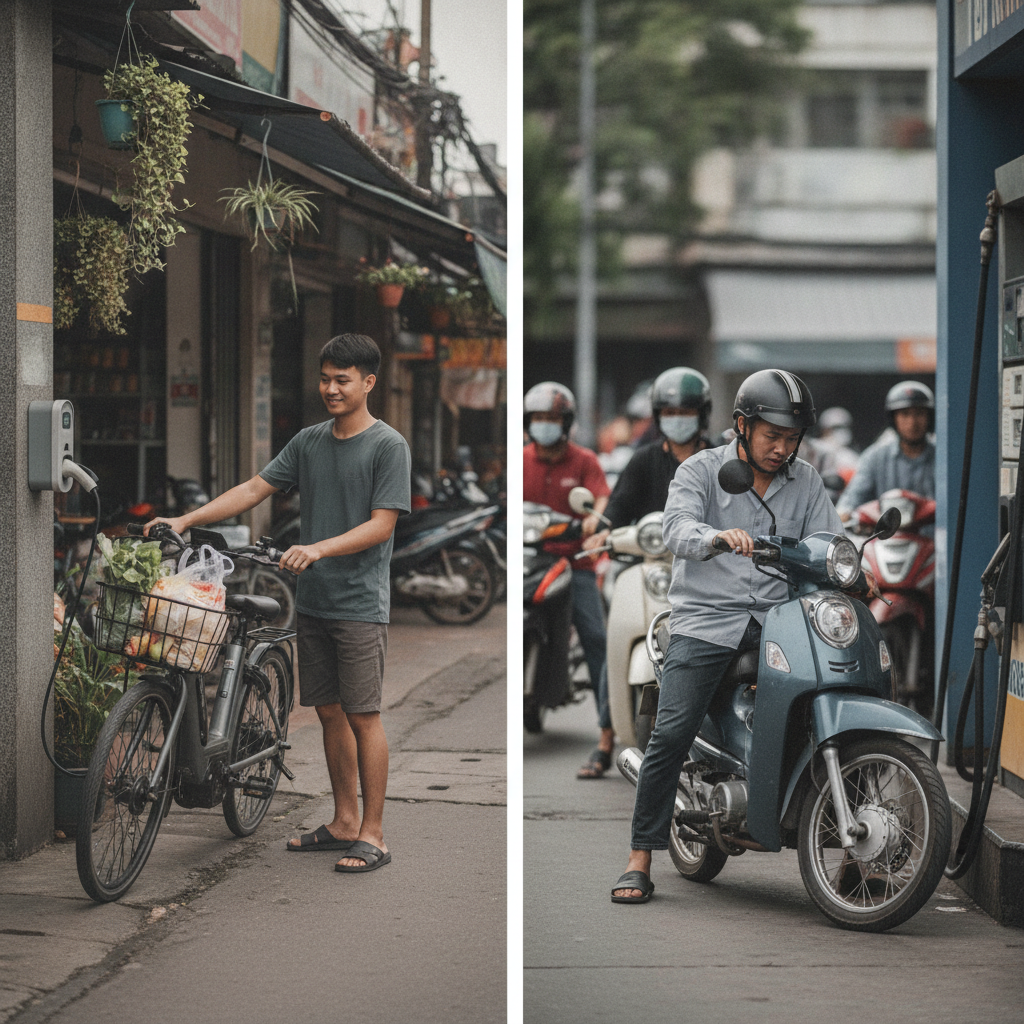 จักรยานไฟฟ้า vs มอเตอร์ไซค์ 1 ปี ประหยัดค่าน้ำมันกี่บาท? - ebike-vs-motorcycle-cost-comparison