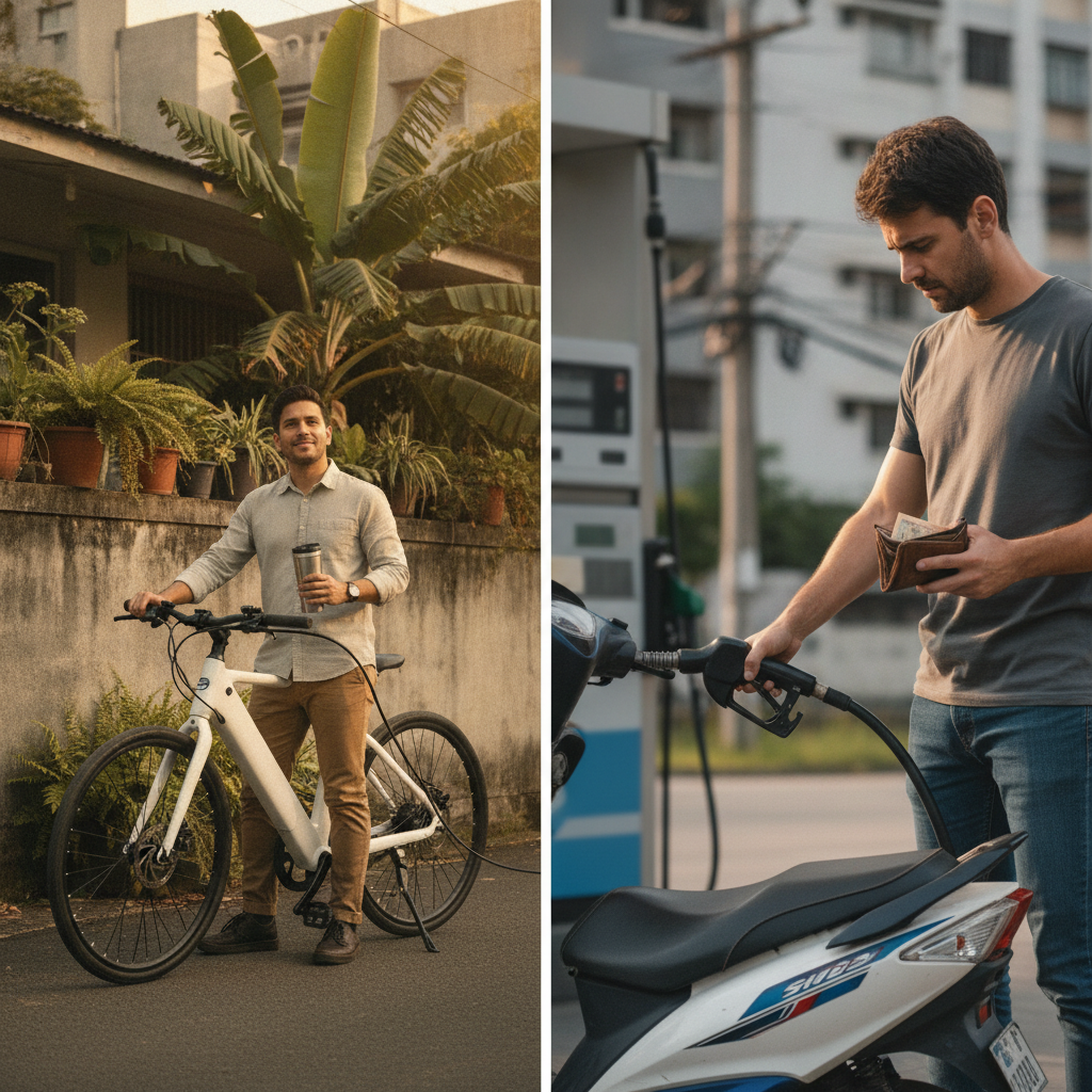 เทียบชัดๆ e-Bike ชาร์จไฟ vs มอเตอร์ไซค์ ประหยัดปีละกี่บาท - ebike-vs-motorcycle-cost-saving
