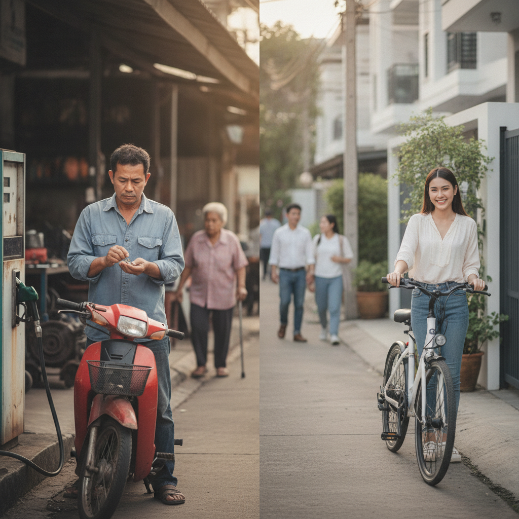 เทียบค่าใช้จ่าย e-Bike vs มอไซค์น้ำมัน ประหยัดปีละกี่บาท - ebike-vs-motorcycle-cost-savings