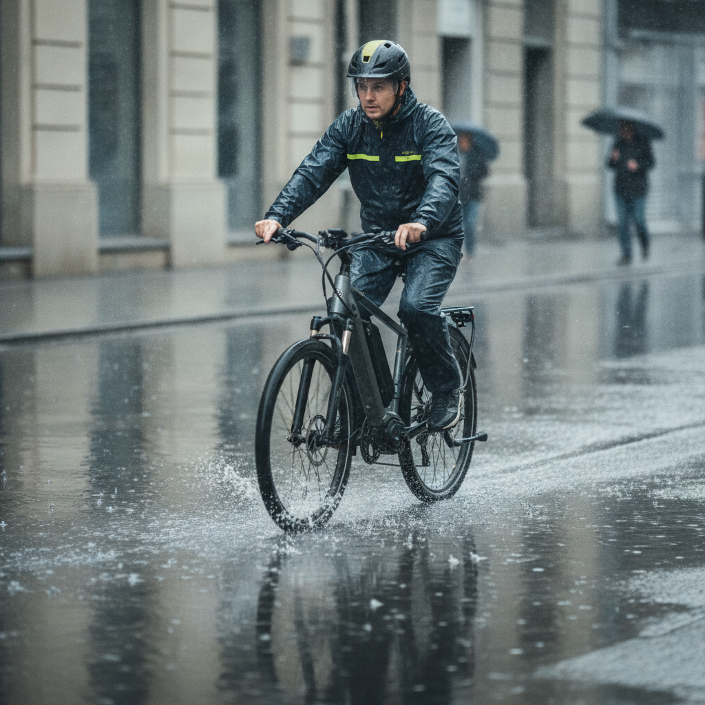 ขี่จักรยานไฟฟ้าลุยฝน น้ำท่วมขังได้ไหม? วิธีดูแลมอเตอร์ไม่พัง - ride-ebike-rain-flood-safety