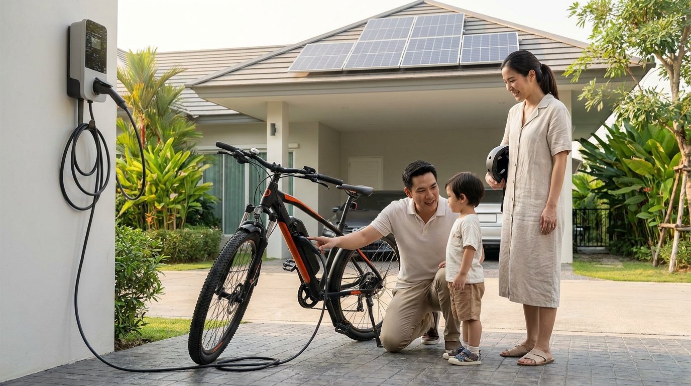 เทรนด์ชาร์จ E-Bike ด้วยโซลาร์เซลล์ ประหยัดพลังงานคูณสอง